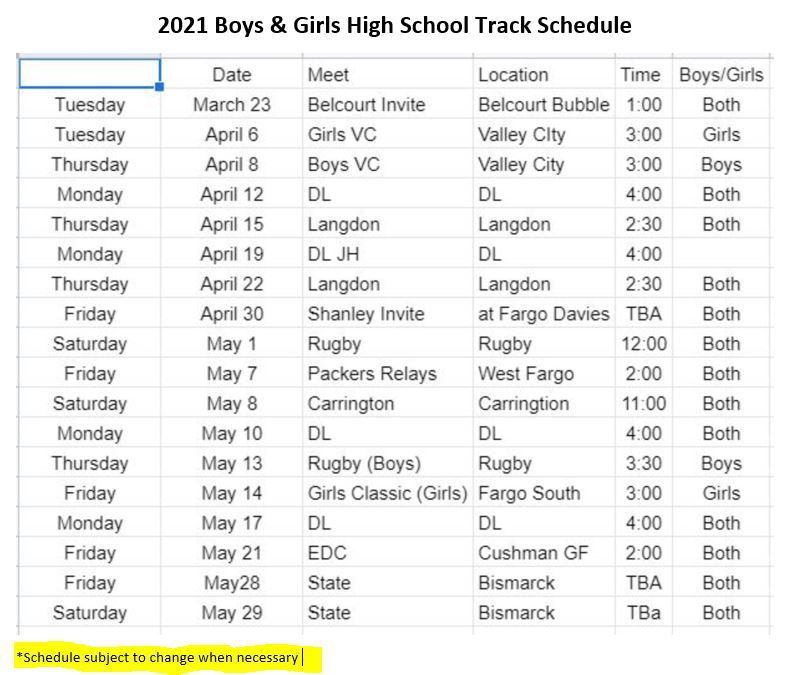 2021  High School Boys and Girls Track Schedule