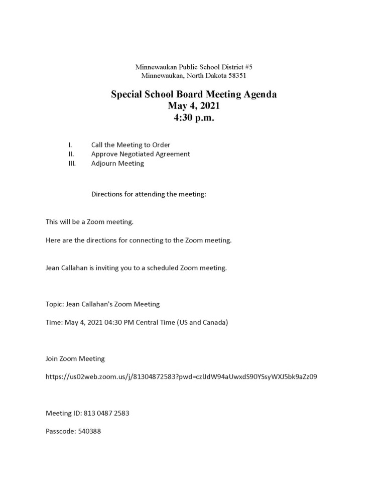 School Board Meeting Agenda